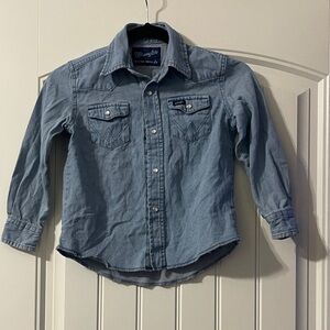 Wrangler Kids Classic Blue pearl snap Button-Up Shirt